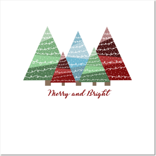 Merry and Bright Modern Festive Christmas Trees Posters and Art